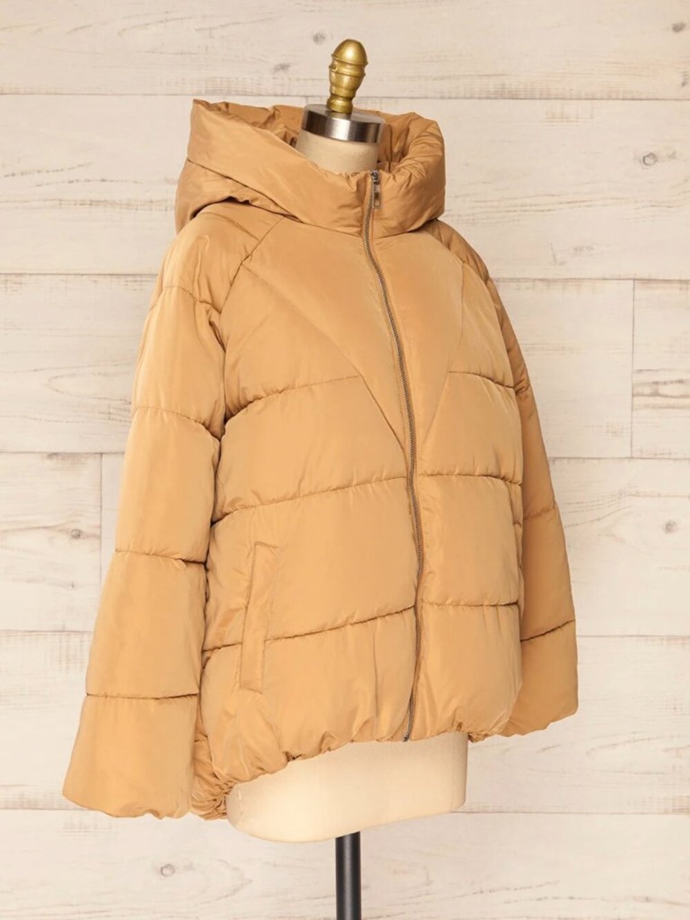 Winter Puffer Jacket Short Oversized Beige S - Picture 10 of 16